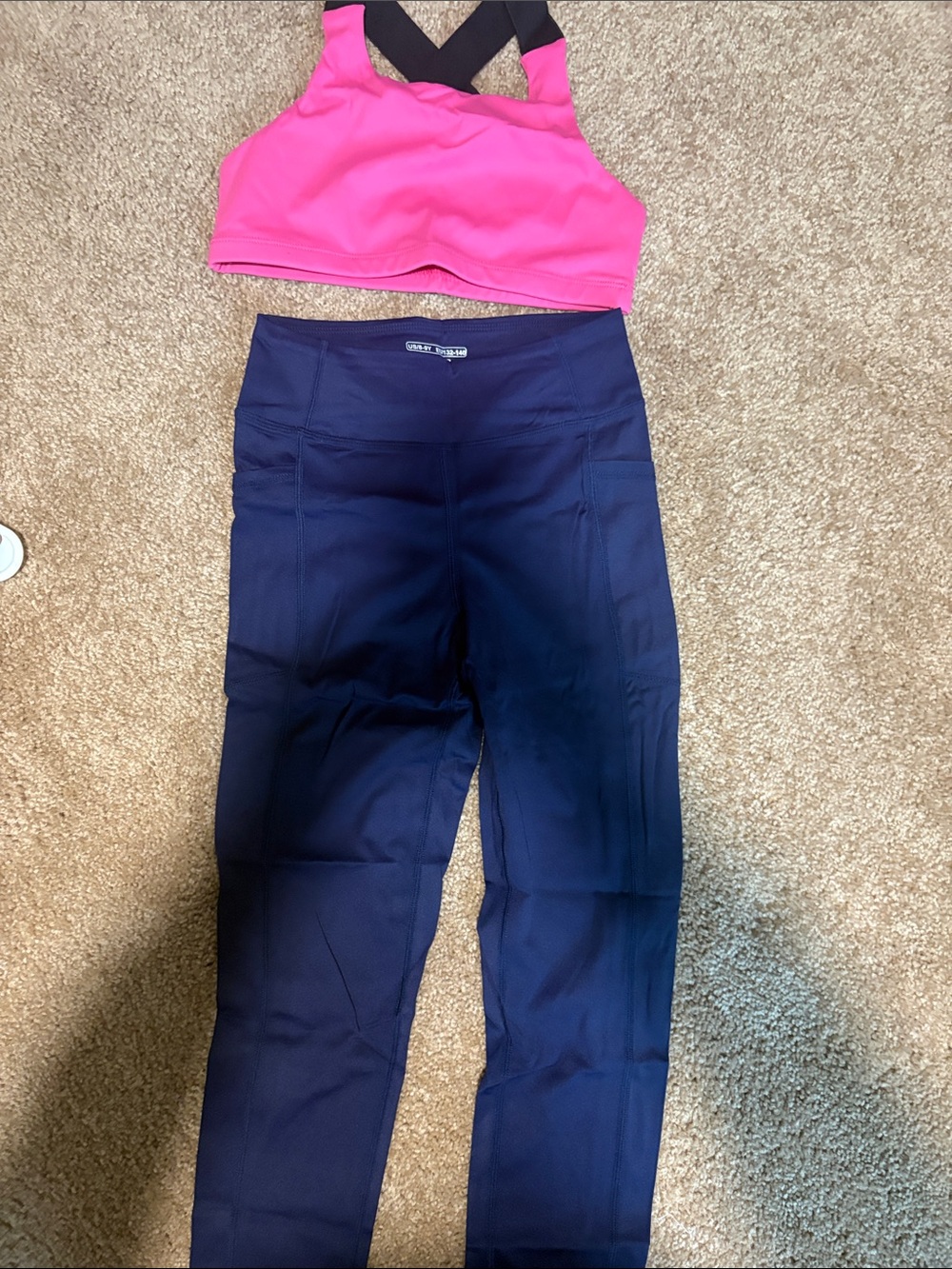 Girls' Active wear with Leggings in Navy and active top in pink